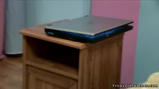 Chick with a fluffy teddy bear gets corrupted by an old perv.