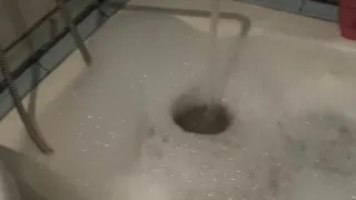 Creampie for youthful sweetheart in foamy washroom