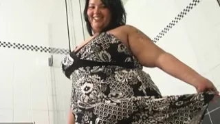 FAT woman in the shower. Chubby ass