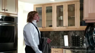 Busty brunette crammed silly in the kitchen