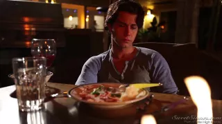 Cocksucking brunette worships her lover's veiny pecker