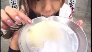 Epic japanese cum eater stuffs her face hole with THICK cream