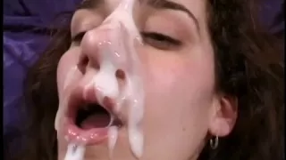 cum swallowing spoon and face