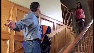 Dark Brown slut doing a thick fuck pole