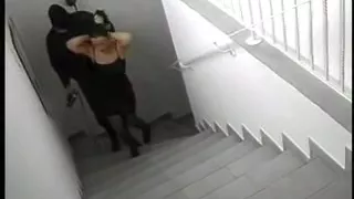 Slave girl with black hair tied and used by master