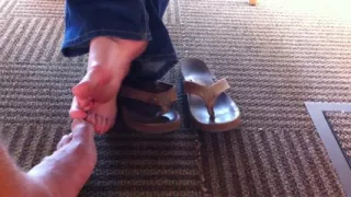 hidden footsie in library with unknown honeys