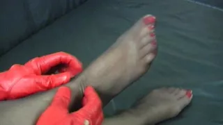 astounding torn hose footjob