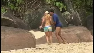 Guy nails alluring golden-haired on a sandy beach.