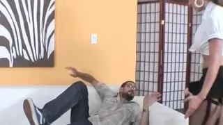 Lad rides chick's thong on dick