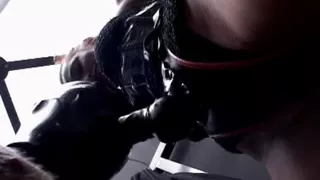 latex bitch makes her boyfriend  worships a strapon cock