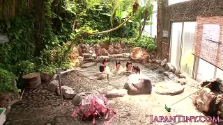 Gruppenfick der fünf Japangirls am Teich
