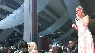 Slutty stripper sitting on a massive dildo