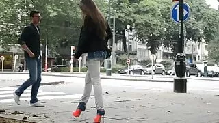Julie skyhigh: slut walking public in GML high heels & jeans