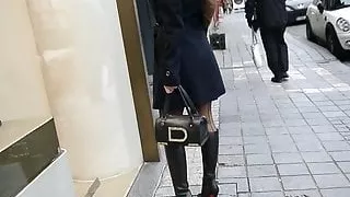 Exhibitionist nude under trench in louboutin boots +