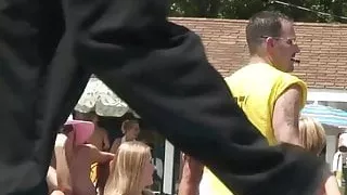 Amateur blonde is on the stage teasing the crowd