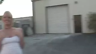 Sexy girl next door exposes her lovely juggs in public