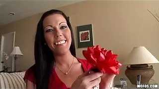 Amateur in knee high socks fucks her ass with her new toys