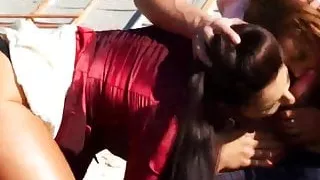 Glamorous eurobabes outdoor ffm threesome