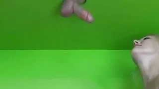 girl boxes cock and testicles during gloryhole handjob