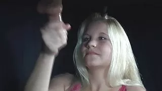 girl loves giving handjob to gloryhole cock