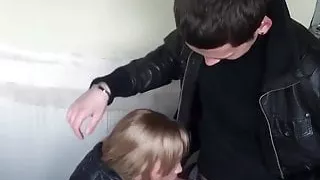 Blonde sucks in the porch