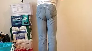 crossdresser with diaper under jeans