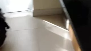 husband cleans floor and boots