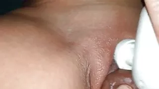 Using my cock and her favorite toy to make cream pie
