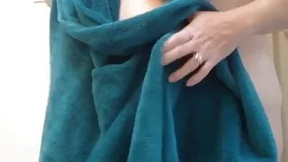 bbw wife drying her hairy pussy & big tits