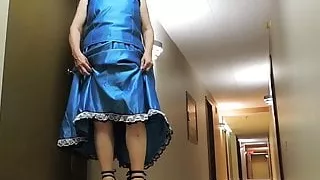 Sissy Ray in Blue Satin Evening Dress