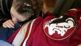 shy sister gives head to not her bro on couch