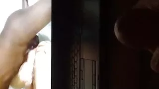 Watching a sissy take some black cock and cumming