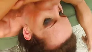 Four guys plaster Cecilia's face with sperm