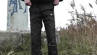 Masturbation in badly sperm covered trackies