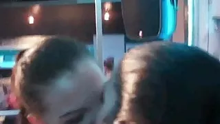 Slutty girls dancing erotically in a club