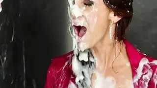 Hottest brunette bukkake babe