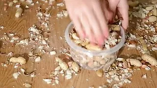 femdom: crushing &squirting: eat my 'wet' crushed nuts