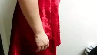 Wife posing in a red nightie