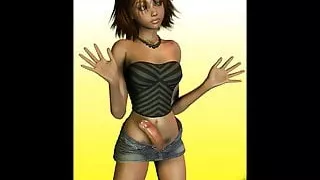 Dickgirl in shorts with erection