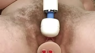 Riki Rocket fucks her hairy asshole and pussy with toys