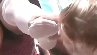 Bookworm Sasha getting her feet worshiped