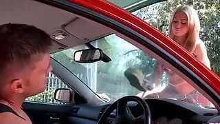 PureXXXFilms Blonde big tits babe gets a carwash fucking