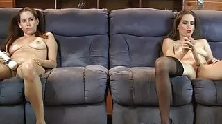The Lelu Twins double vision mutual masturbating on couch
