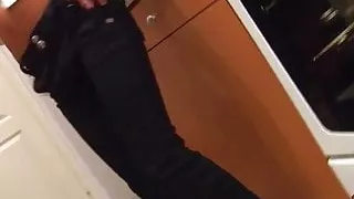 Short haired emo tomboy in tight blue jeans