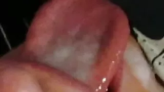Close up messy cum eating