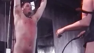 Two girls taking turns punishing Felix's balls