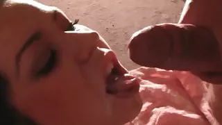 Hot brunette jerks and sucks cock for cash