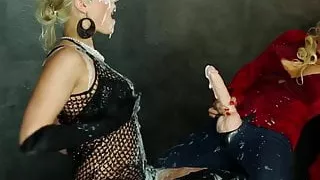 Gloryhole euro slut rides a strapon