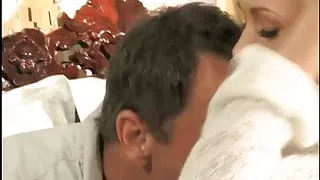 Cute blonde has passionate sex on bed