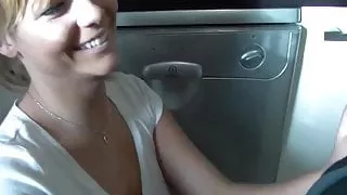 Beautiful blonde fucked in the kitchen